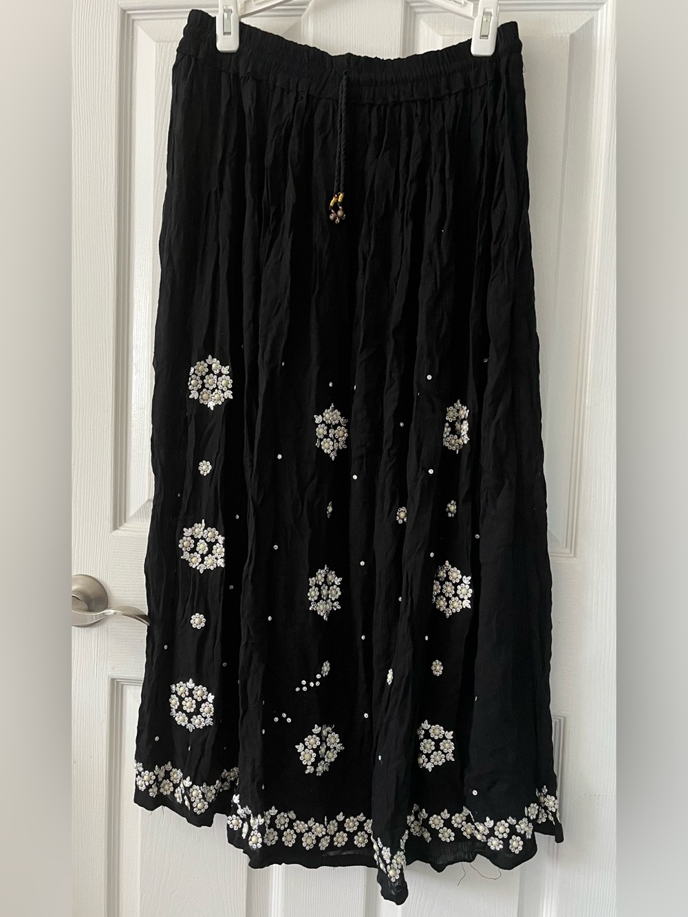 Black Floral-Embellished Maxi Skirt